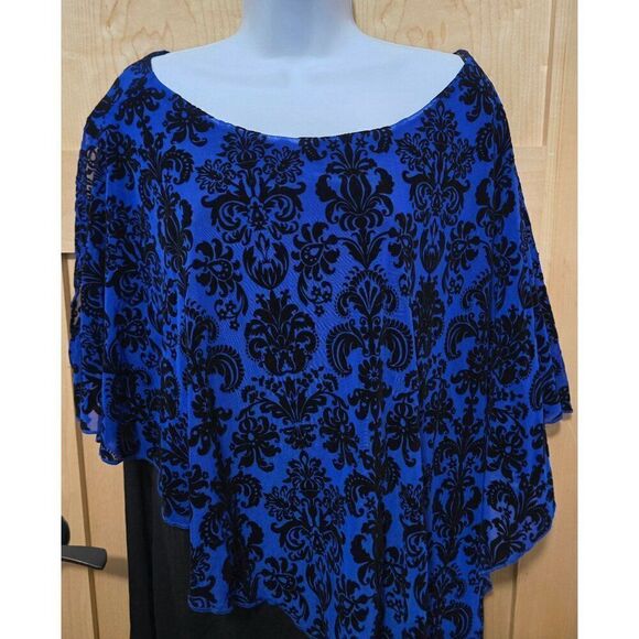 JSP Womens 2X Blue & Black Damask Cape Dress Polyester Spandex - Picture 2 of 6